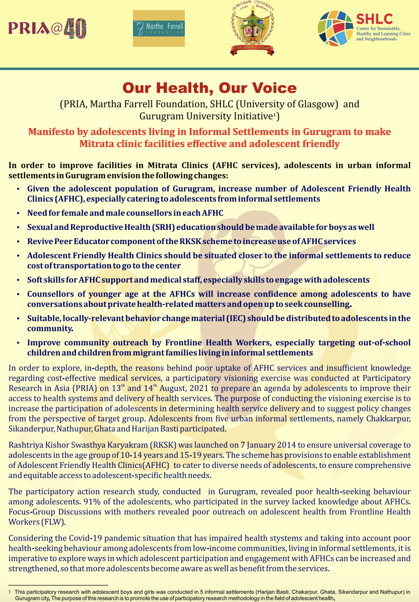 Our Health, Our Voice – Adolescent’s Manifesto (English)